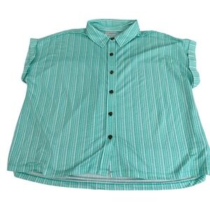 Belle Beach Kim Gravel Aqua Striped Short Sleeve Button Down Shirt XL A691837